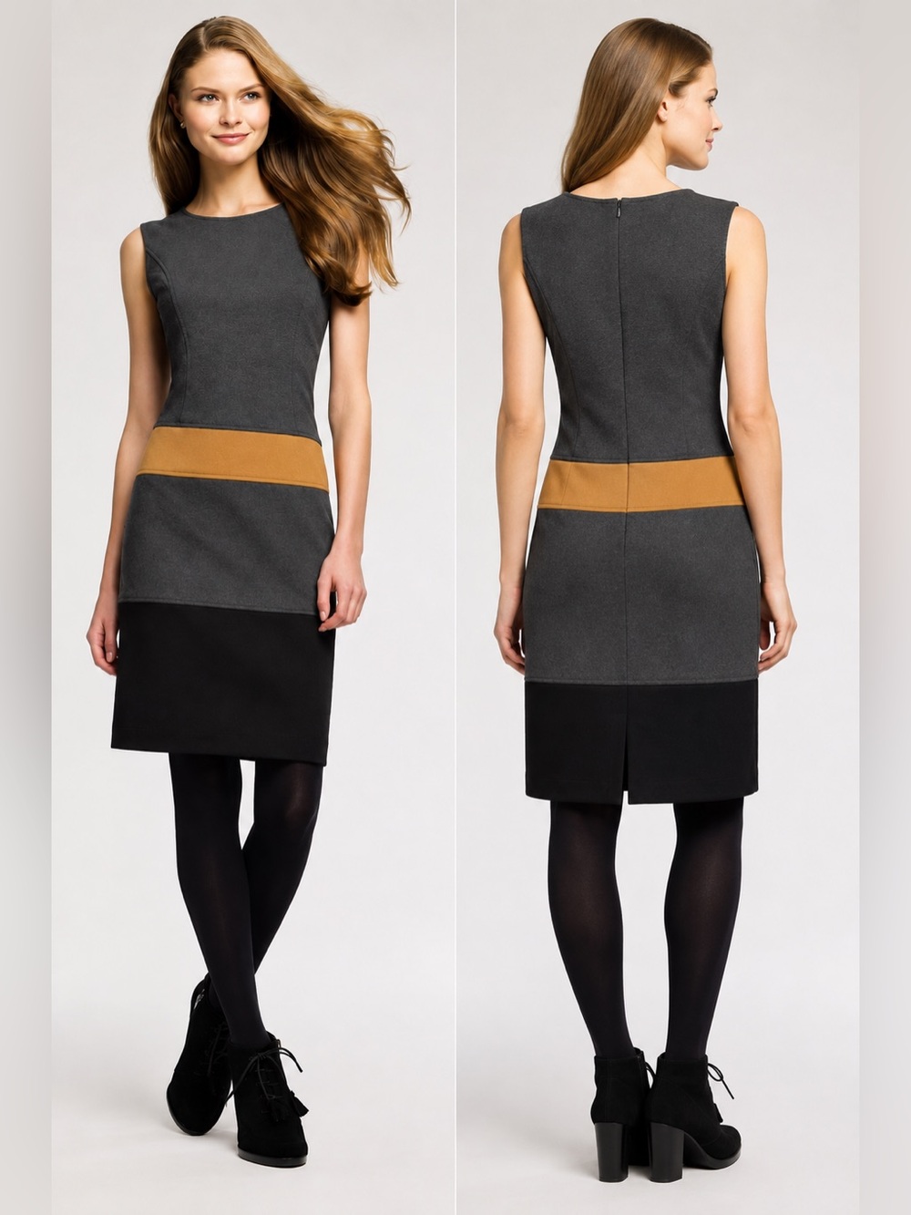 Anne Klein NWT Size 6 Colorblock Sheath Dress Dark Heather Gray Camel Black